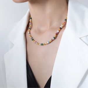 Mixed Gemstone*18K Gold Plated Beaded Beads Necklace*Colorful*Multi Color Gem